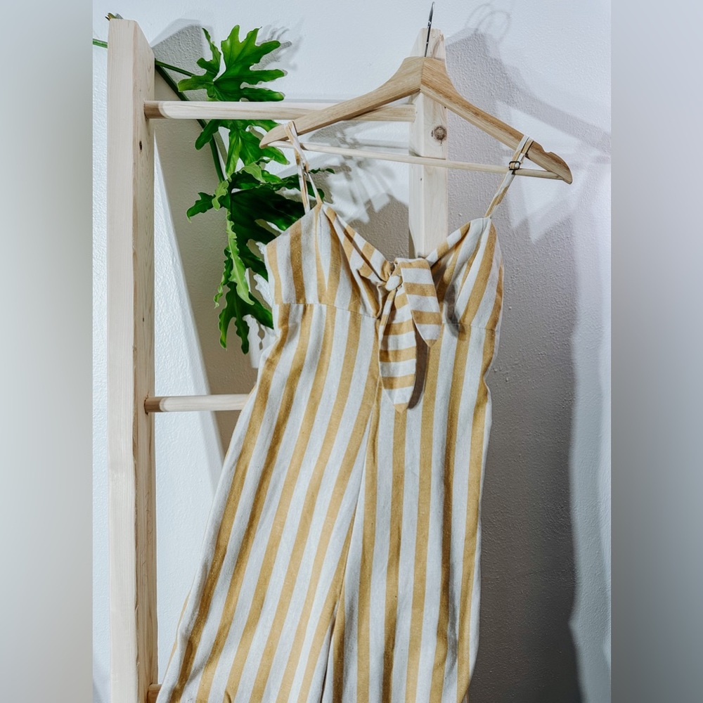 Yellow and White Stripped wide legged Jumpsuit with tie front